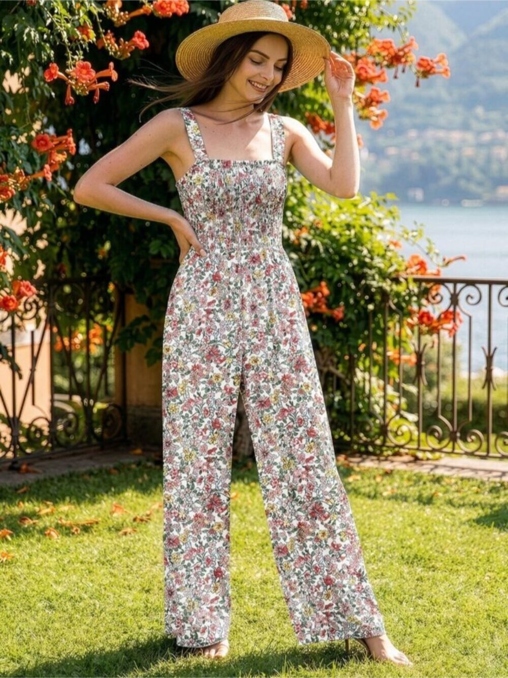 Casual Wide-Leg Jumpsuit With Pockets - Picture 4 of 9